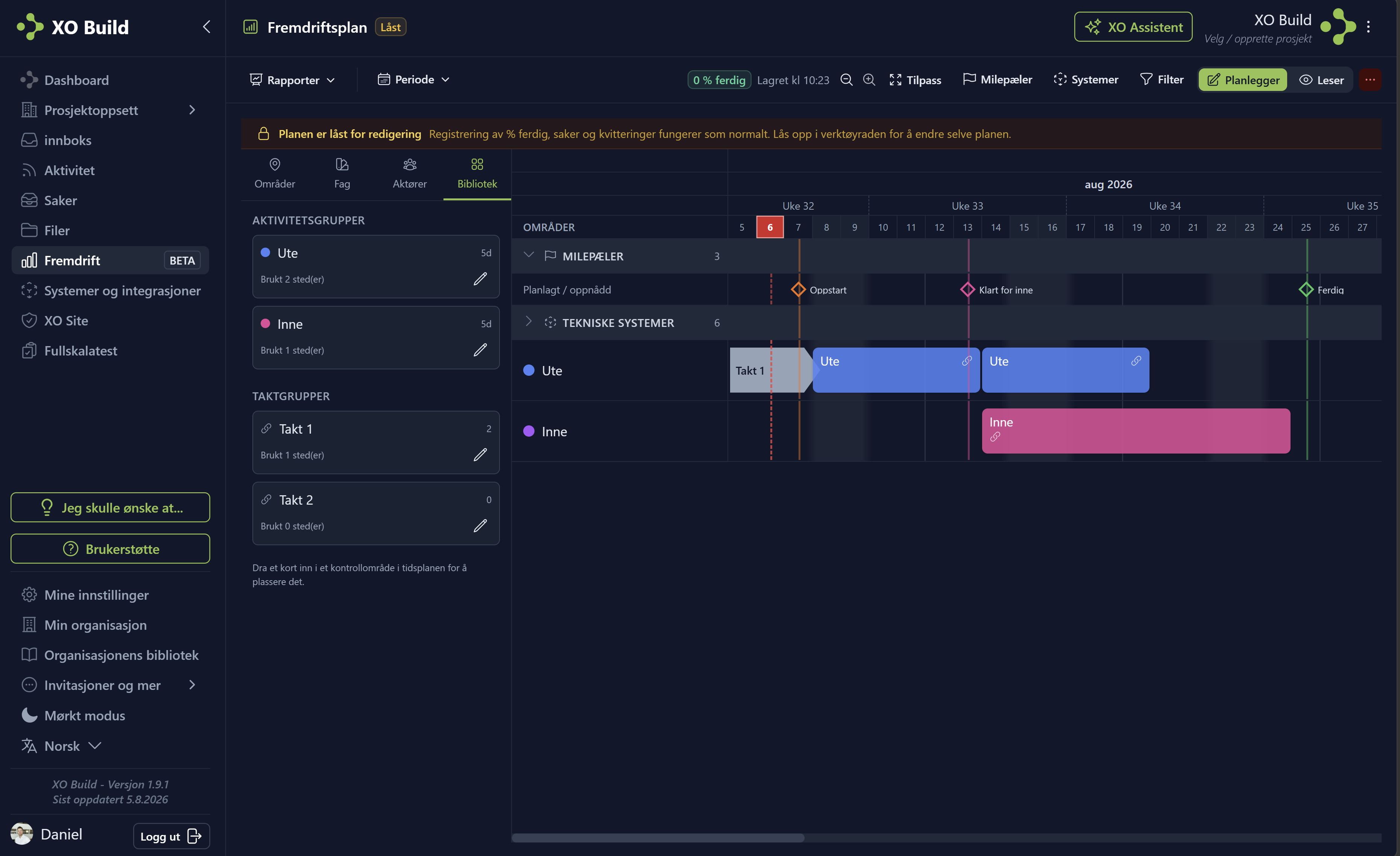 Nyhet: Fremdriftsplan – taktplanlegging i XO Build